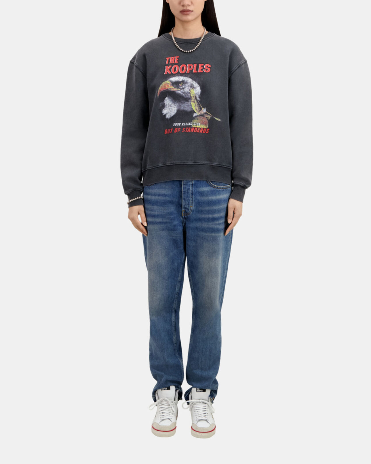 The Kooples WOMEN BLACK WASHED black sweatshirt with eagle serigraphy 