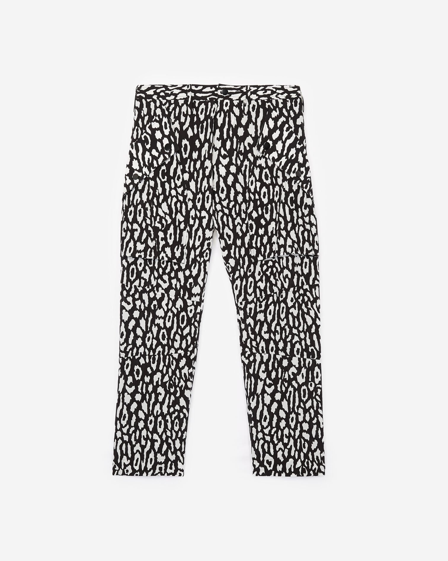Floaty silk blend trousers with white leopard print, BLACK / WHITE, hi-res image number null