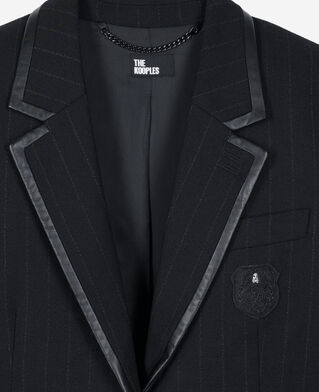 The Kooples FEMME BLACK veste à rayures tennis en laine mélangée noire