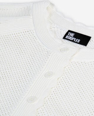 The Kooples F WHITE short white openwork knit cardigan