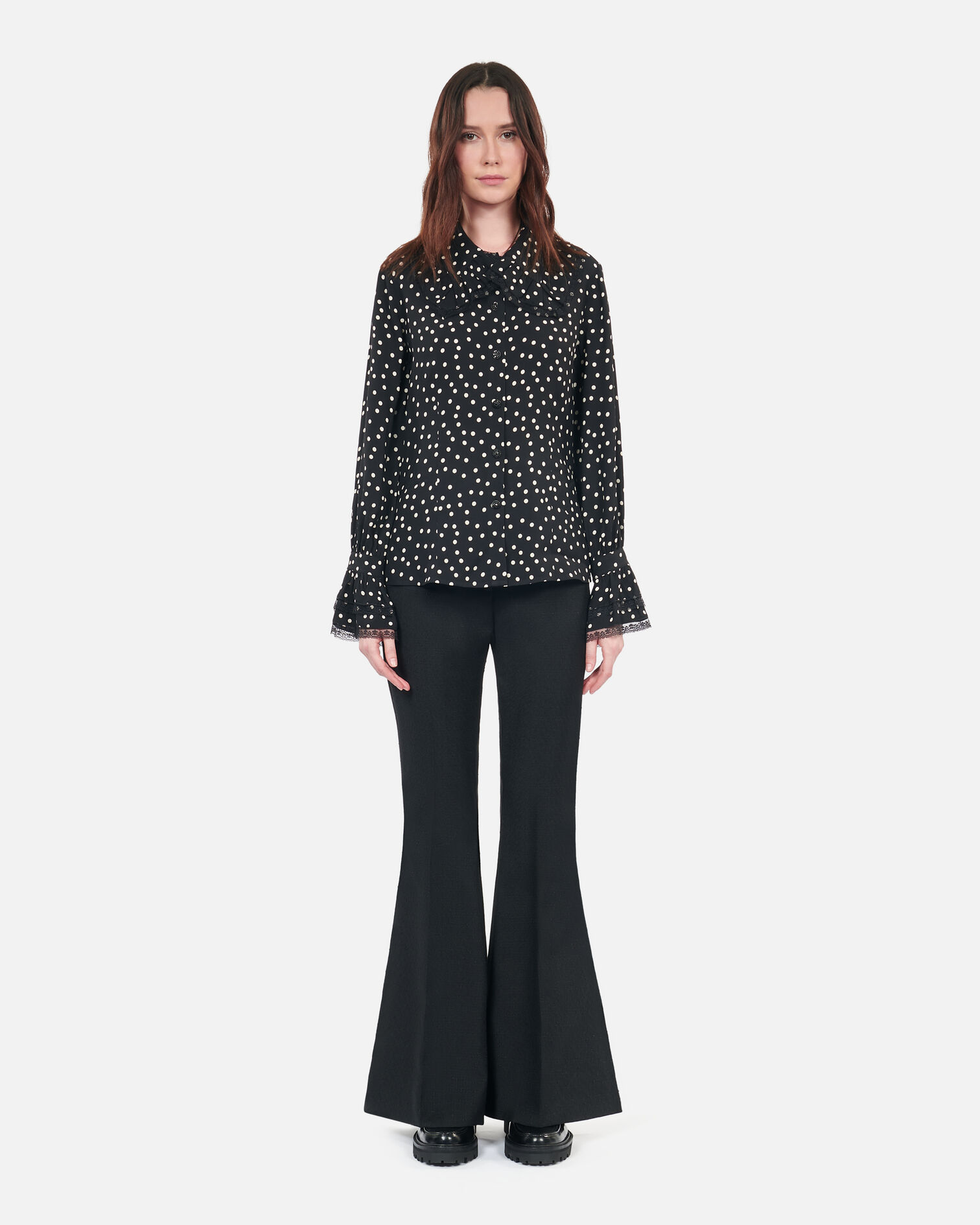 Black polka dot shirt, BLACK WHITE, hi-res image number null