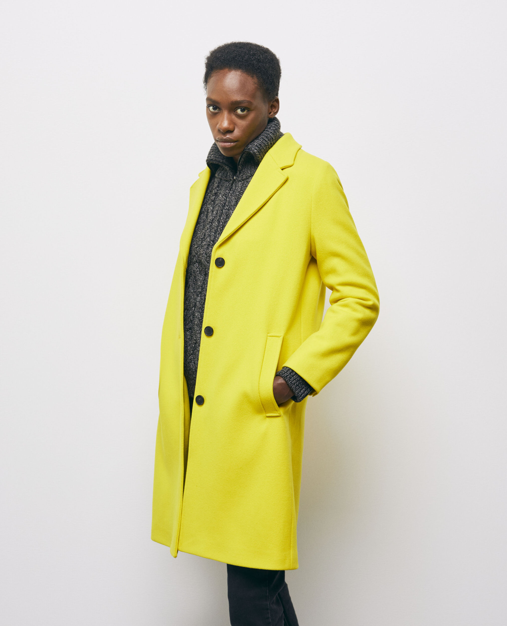 Yellow wool coat, YELLOW, hi-res image number null