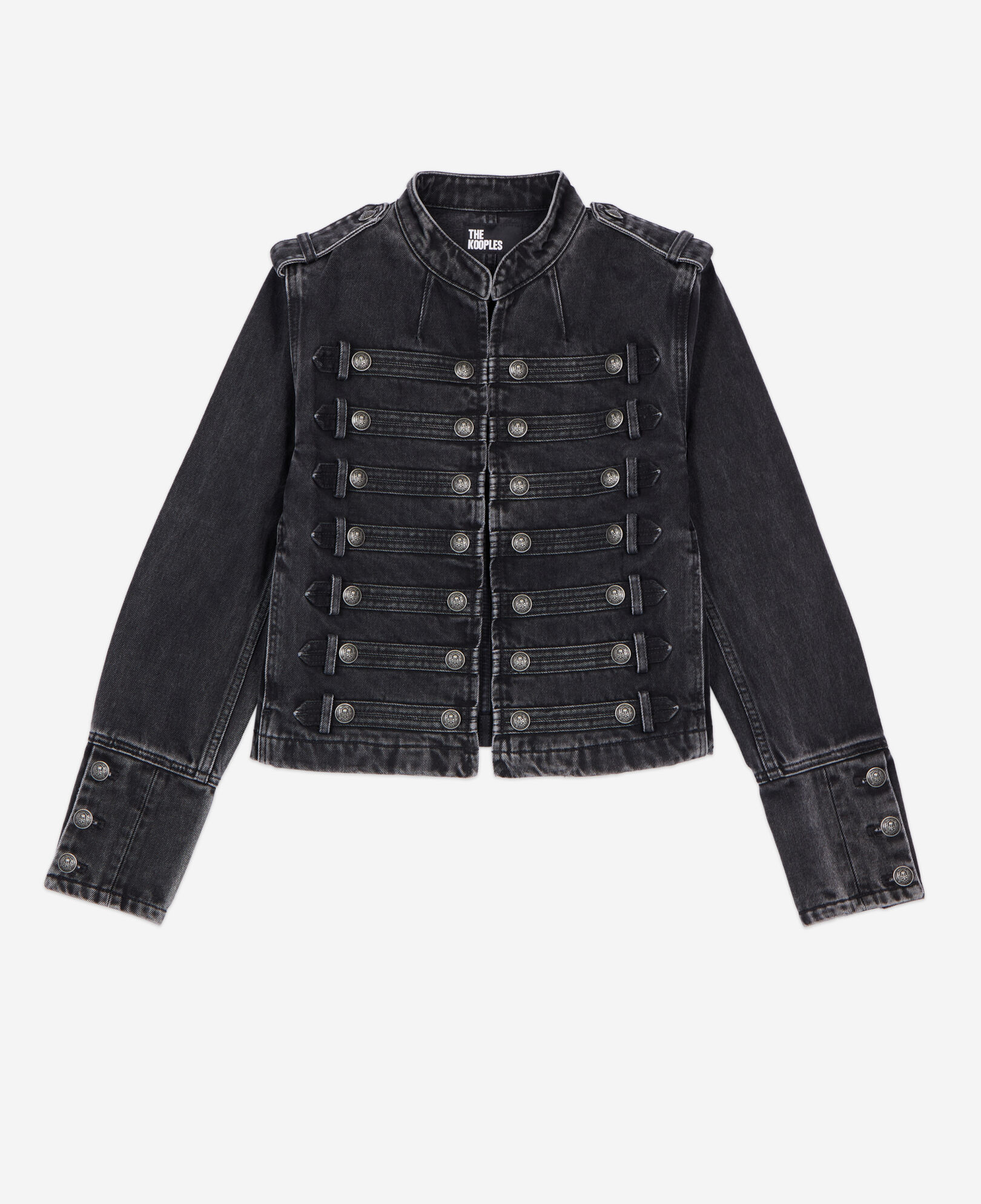 The Kooples WOMEN BLACK WASHED grey denim officer style jacket