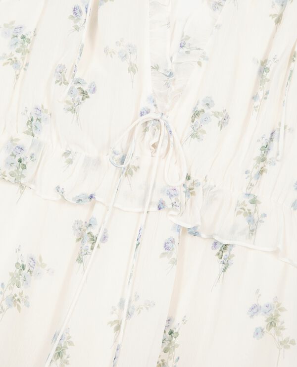 The Kooples FEMME WHITE / SKY BLUE robe courte à volants imprimé fleuri blanc