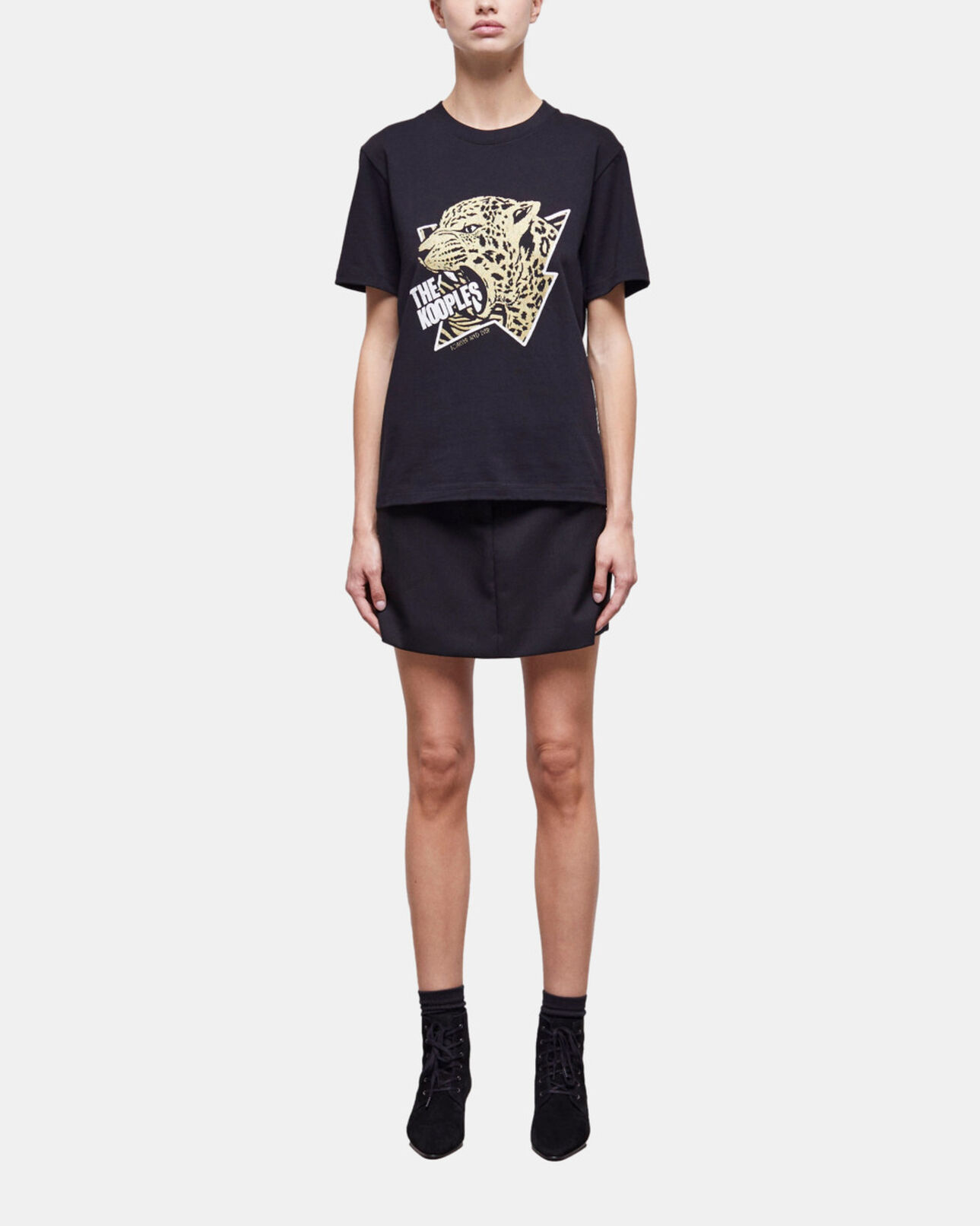 The Kooples WOMEN BLACK-ANTIC GOLD women's t-shirt with a tiger screen print