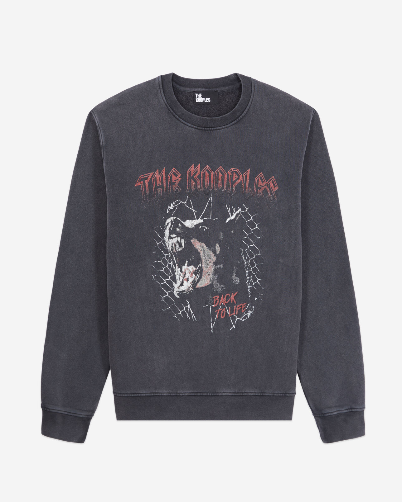 The Kooples HOMME BLACK WASHED sweatshirt homme noir avec sérigraphie barking dog