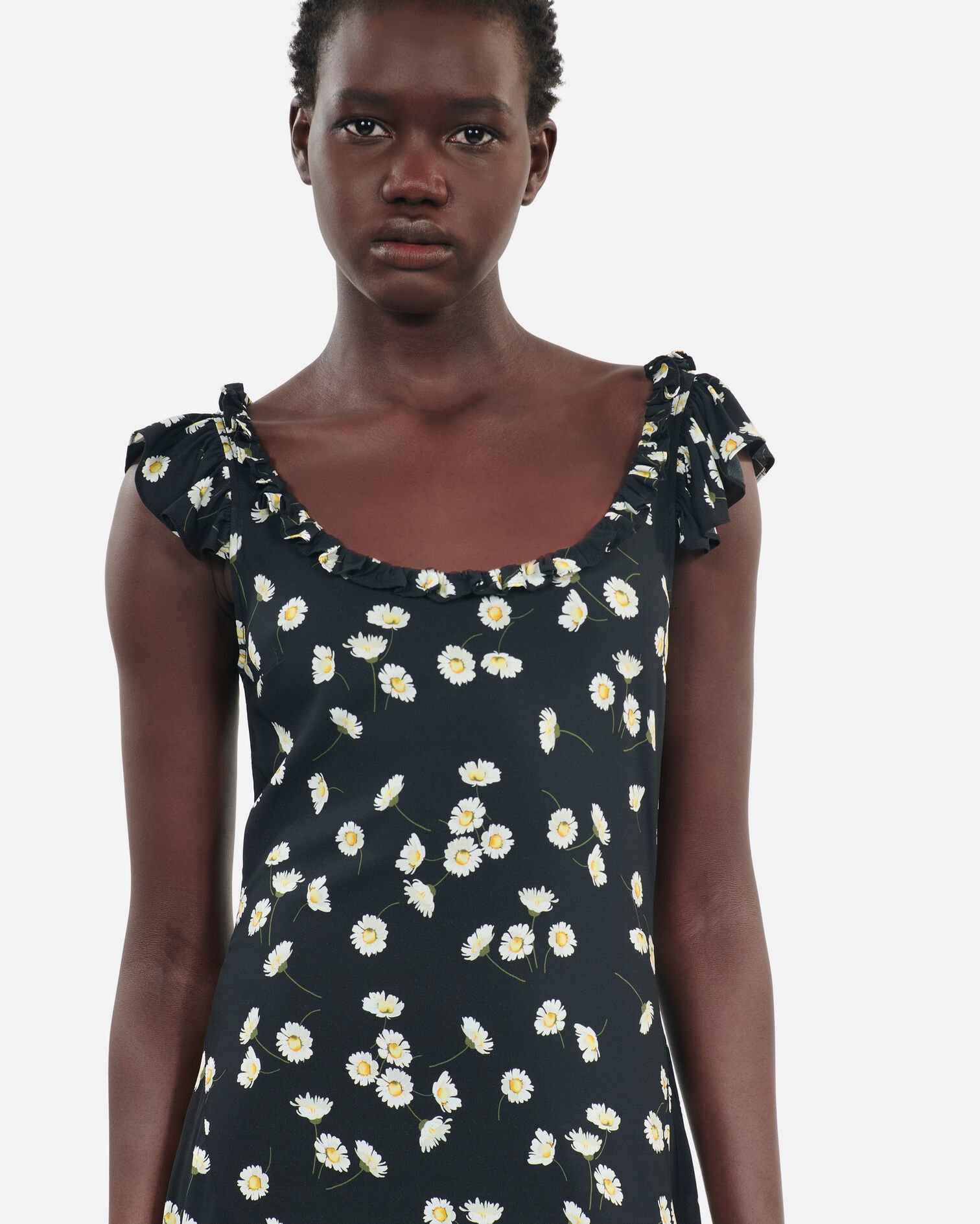 Robe longue avec imprimé fleuri, BLACK WHITE, hi-res image number null