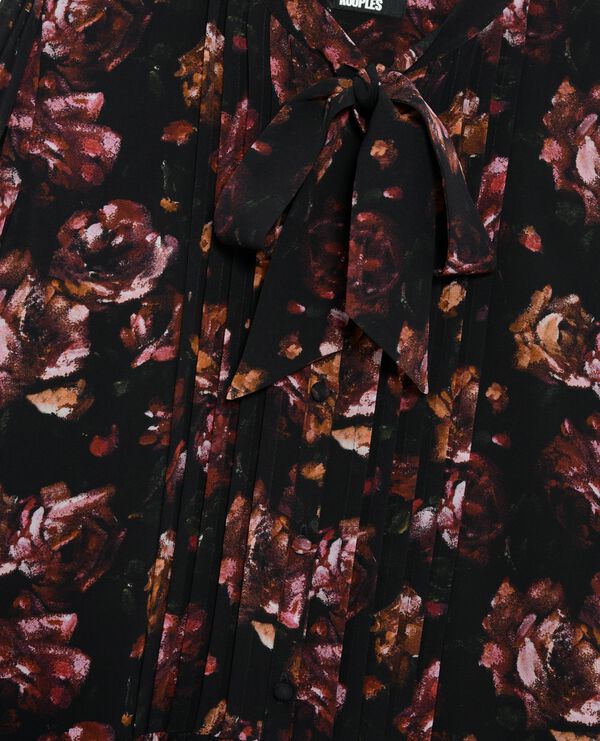 The Kooples F BLACK - RED rose print short dress in burgundy silk blend