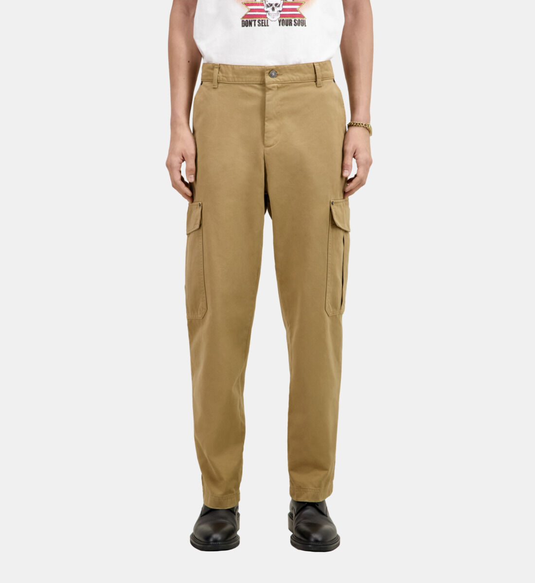 Beige cotton cargo pants