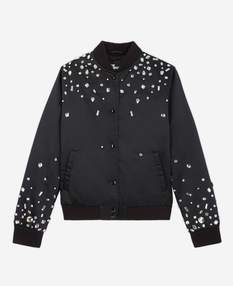 The Kooples WOMEN BLACK black bomber jacket with rhinestones