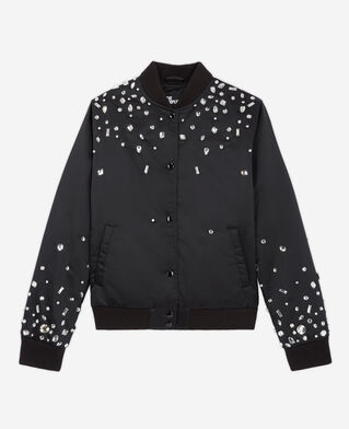 The Kooples WOMEN BLACK black bomber jacket with rhinestones