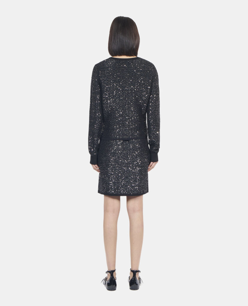 The Kooples FEMME BLACK cardigan à sequins en maille noire