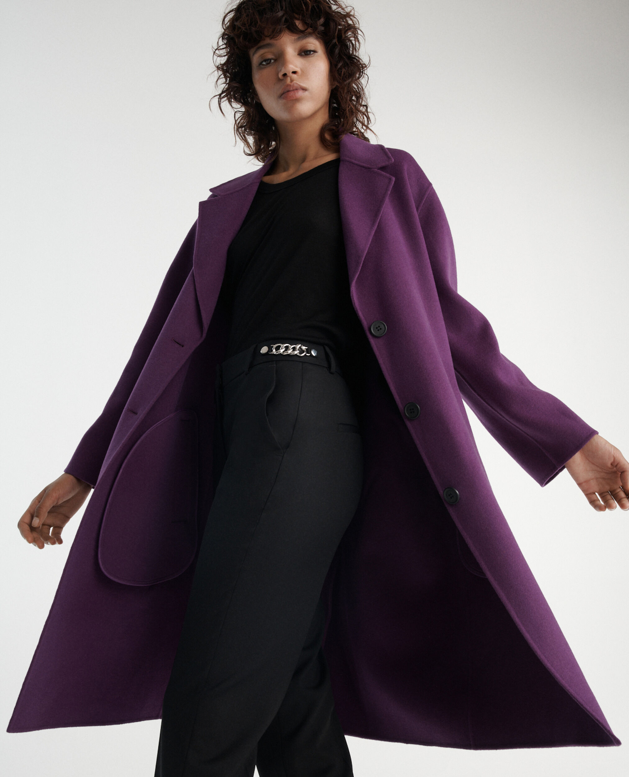 Manteau laine violet double face ample, MAUVE, hi-res image number null