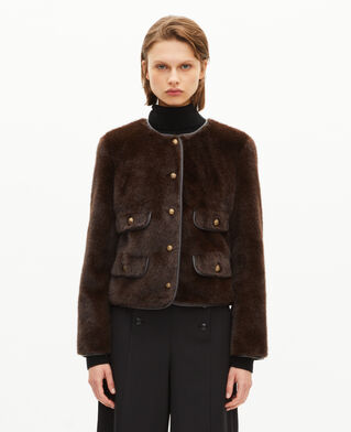 The Kooples MUJER CHOCOLATE chaqueta efecto piel con detalles de cuero marrón