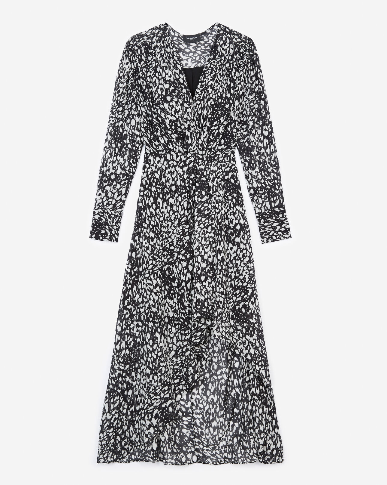 The Kooples DAMEN BLACK-ECRU kleid lang leopardenmusterprint drapiert