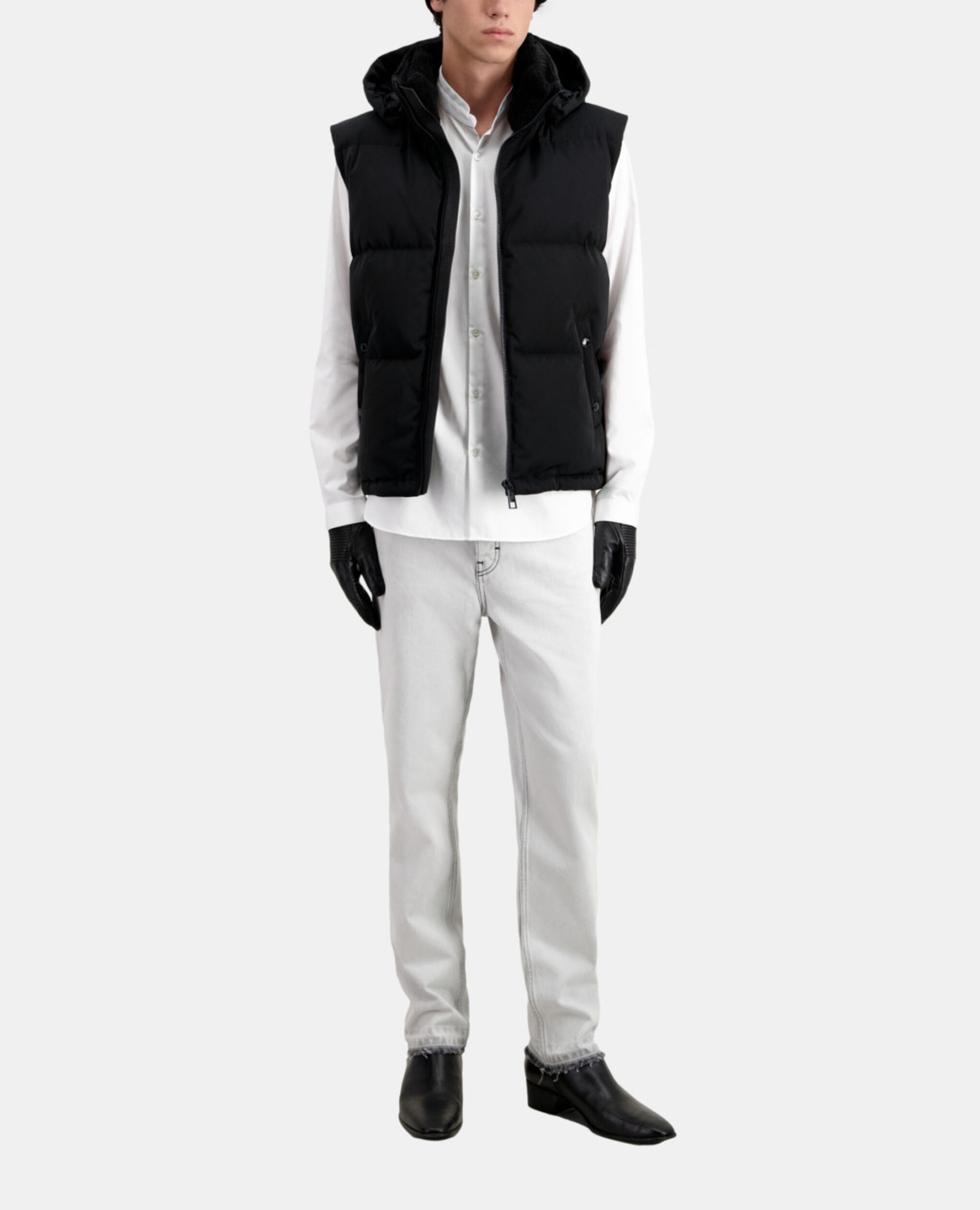 Black sleeveless hooded puffer jacket, BLACK, hi-res image number null