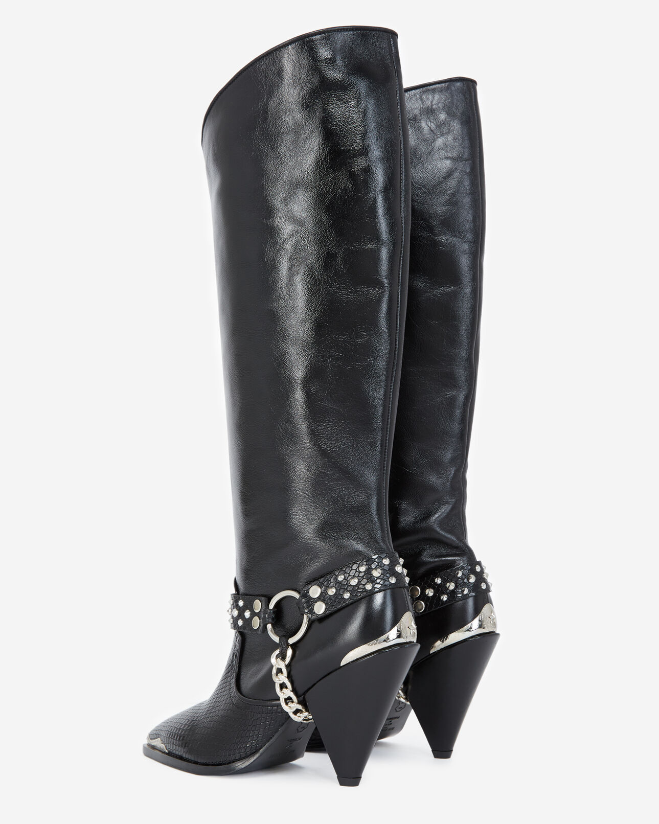 The Kooples MUJER BLACK botas negras tacón piel pedrería amovible