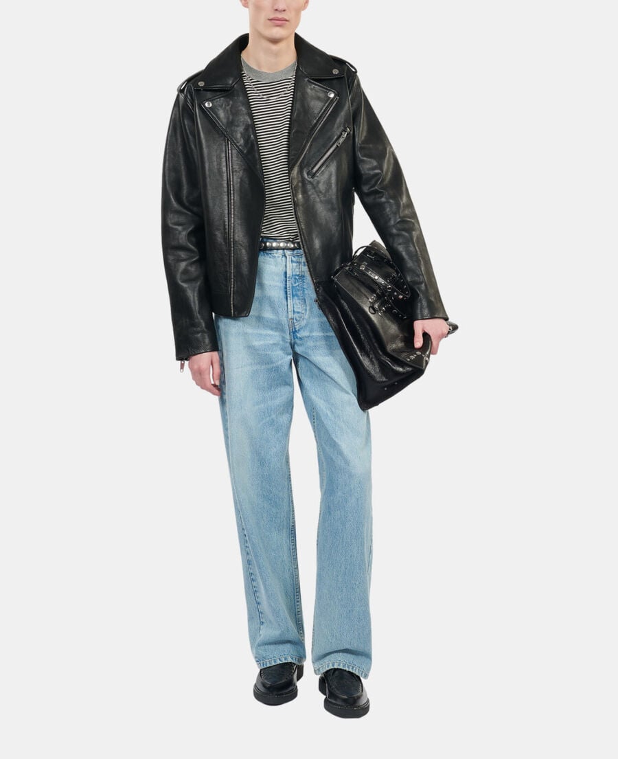 The Kooples MEN BLACK black leather biker jacket