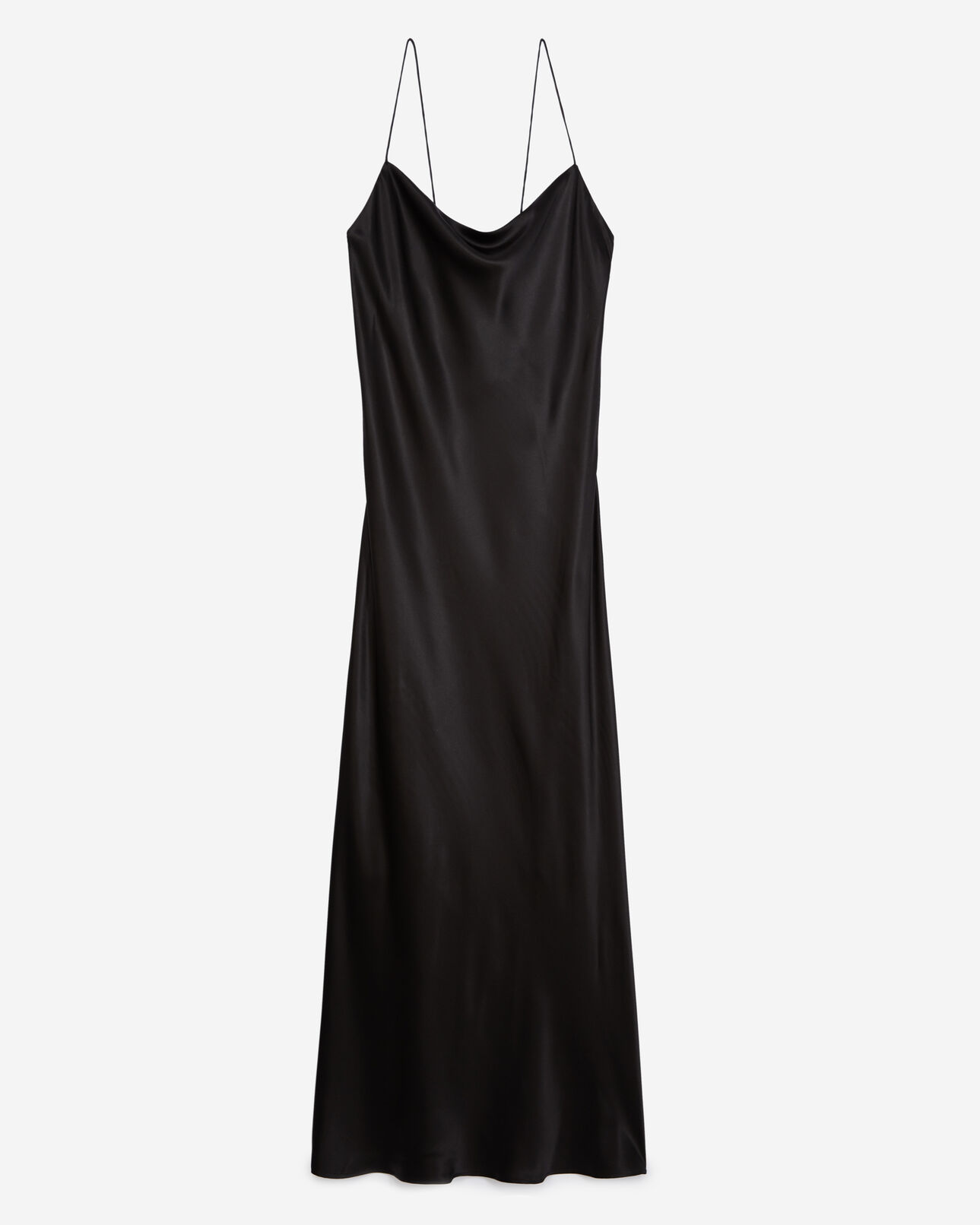 The Kooples WOMEN BLACK long black dress with silk shoulder straps
