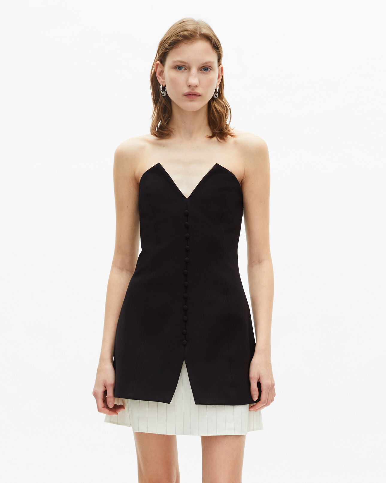 The Kooples WOMEN BLACK black two-material strapless short dress