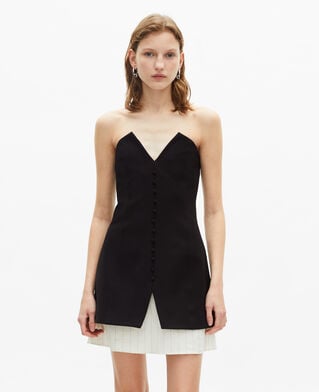 The Kooples FEMME BLACK robe courte bustier bi-matière noire