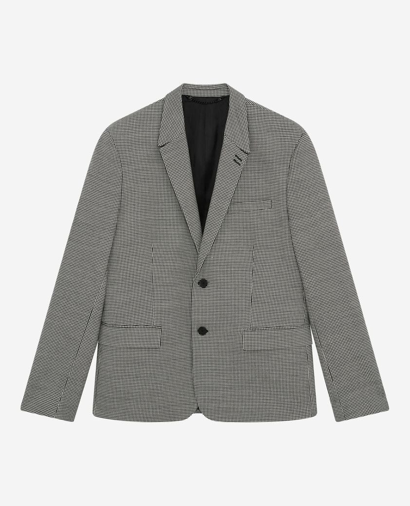 The Kooples HOMME BLACK GREY veste de costume en pied de poule noir et blanc