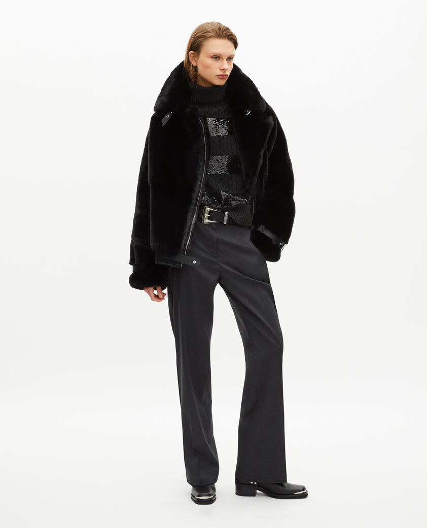 The Kooples WOMEN BLACK black fur-effect aviator jacket