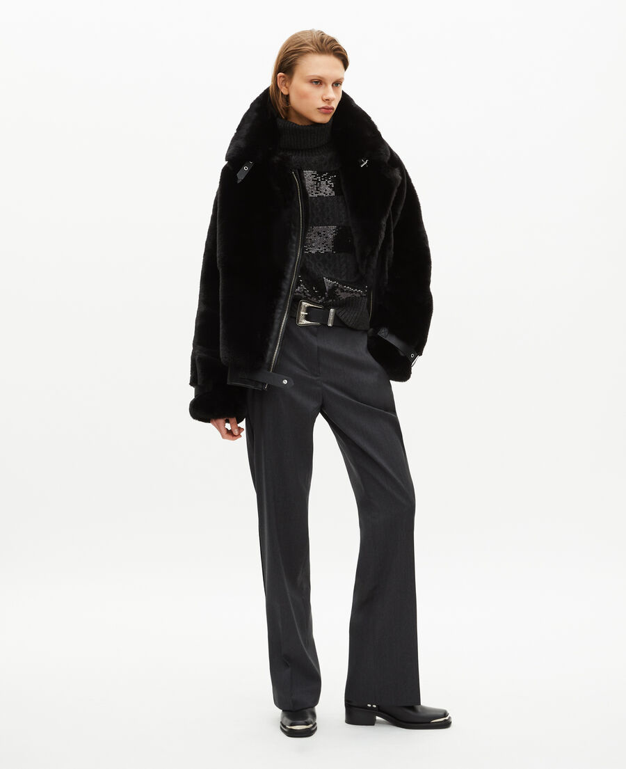 The Kooples FEMME BLACK blouson aviateur effet fourrure noir
