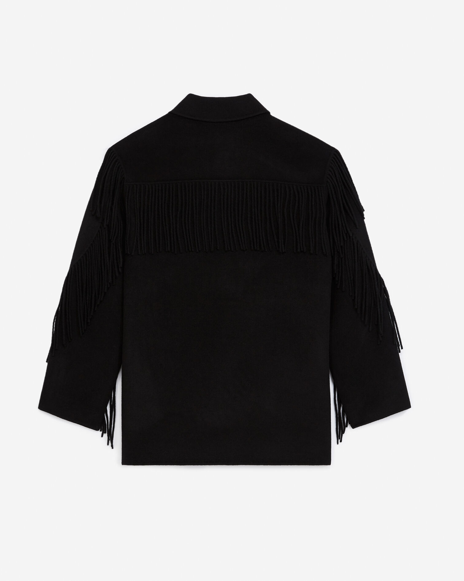 Black wool jacket with western-style fringing, BLACK, hi-res image number null