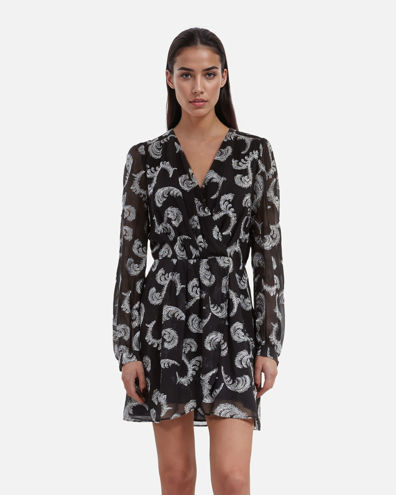 The Kooples DAMEN BLACK / SILVER kleid mit wickeleffekt kurz schwarz