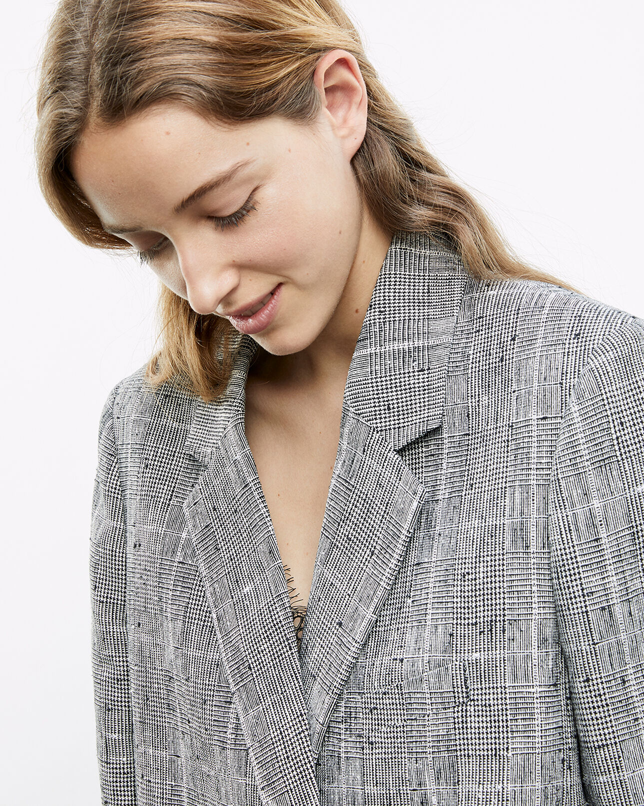 The Kooples WOMEN BLACK WHITE flowing gray prince-of-wales jacket