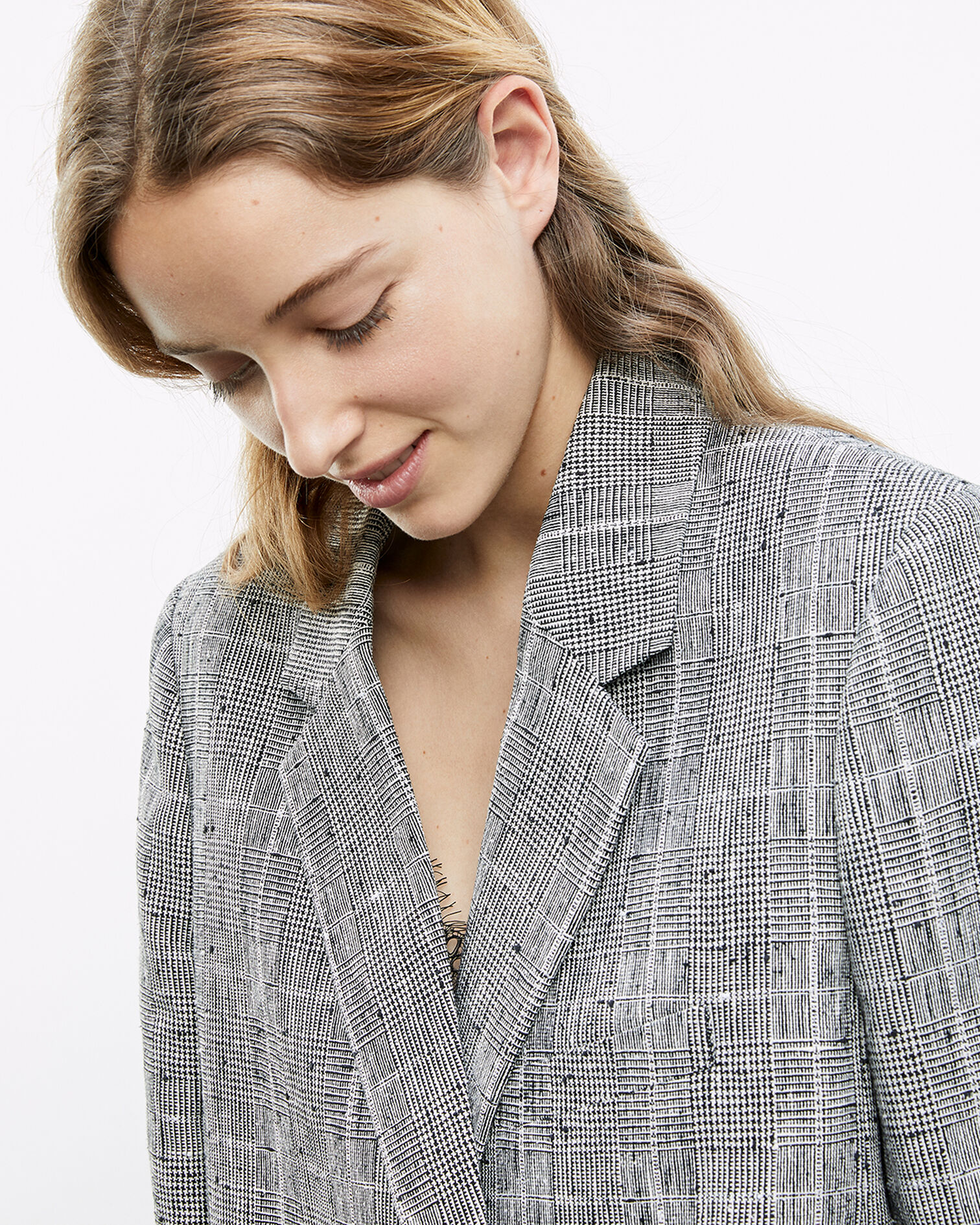 Flowing gray Prince-of-Wales jacket, BLACK WHITE, hi-res image number null
