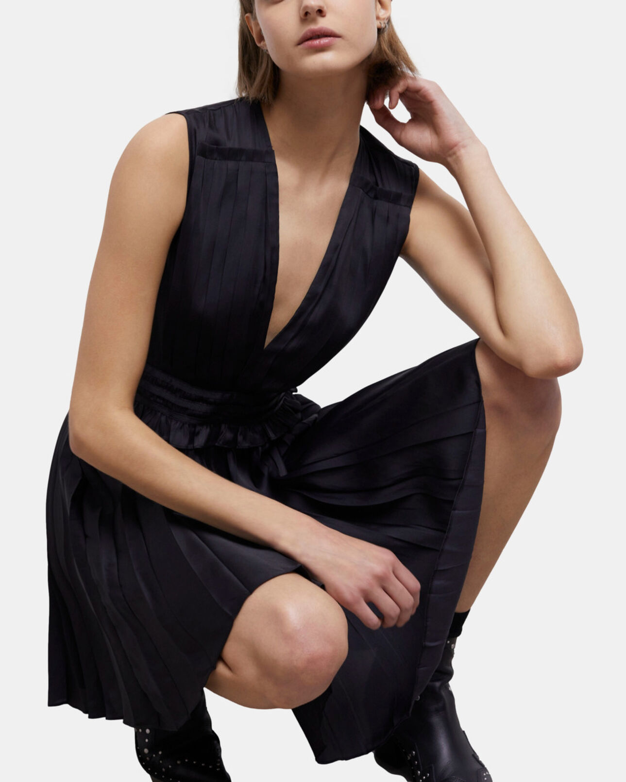 The Kooples WOMEN BLACK pleated short black dress