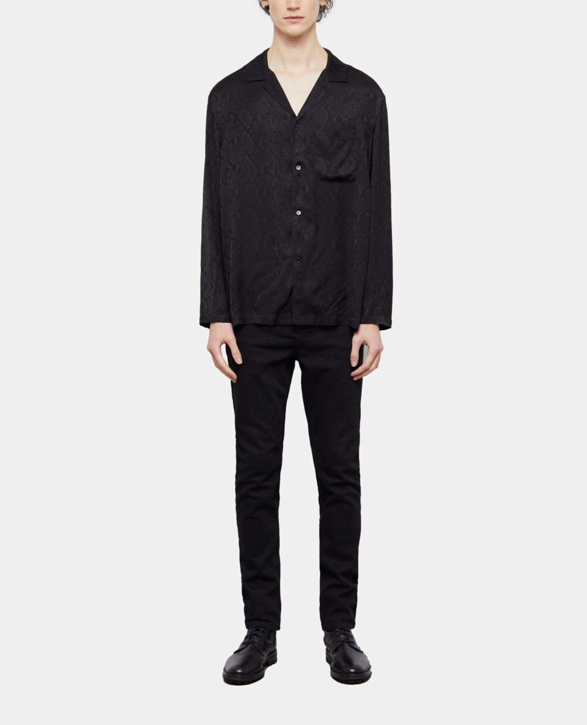 Snakeskin print casual shirt, BLACK, hi-res image number null