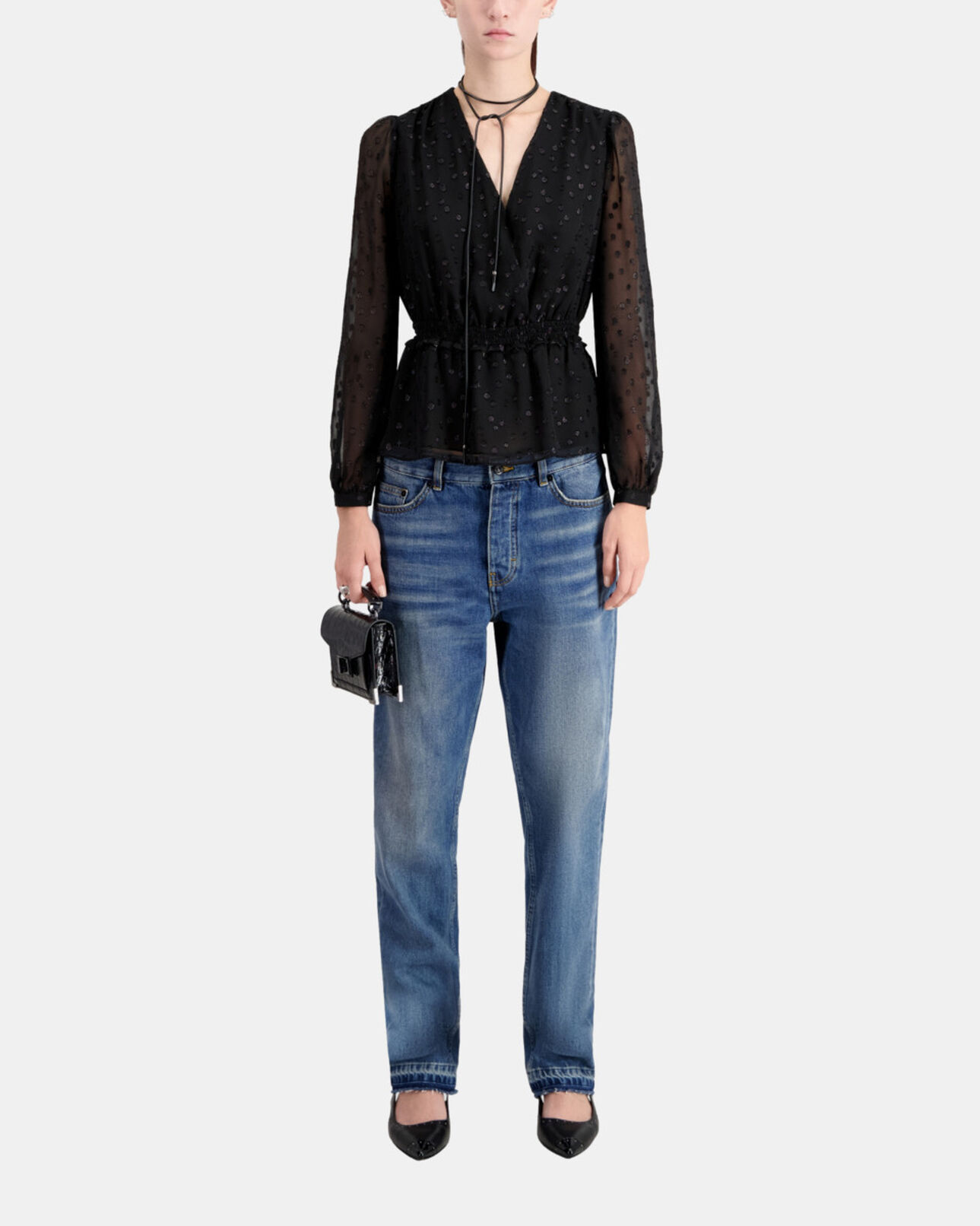 The Kooples WOMEN BLACK black polka dot top with silver wire