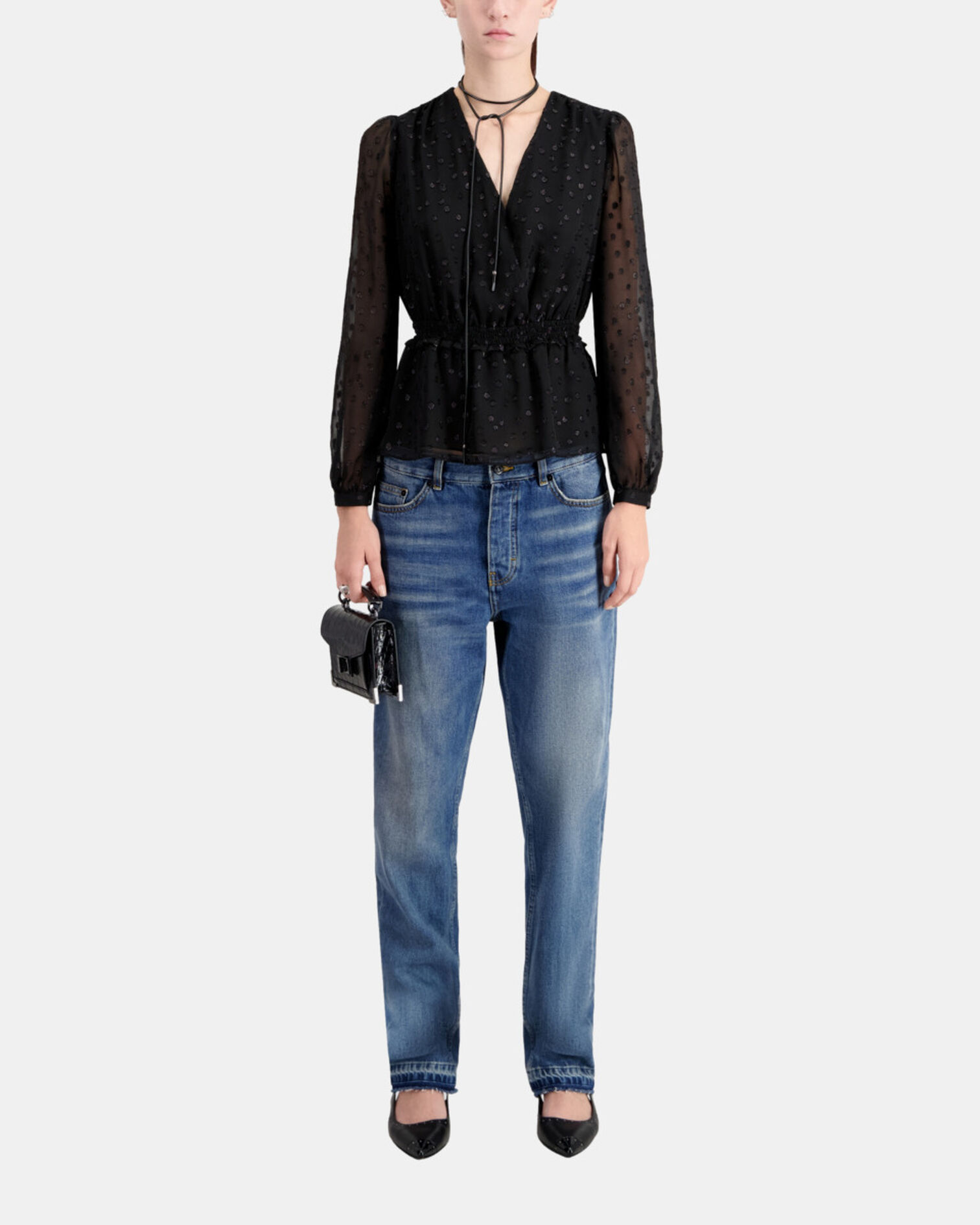 Black polka dot top with silver wire, BLACK, hi-res image number null
