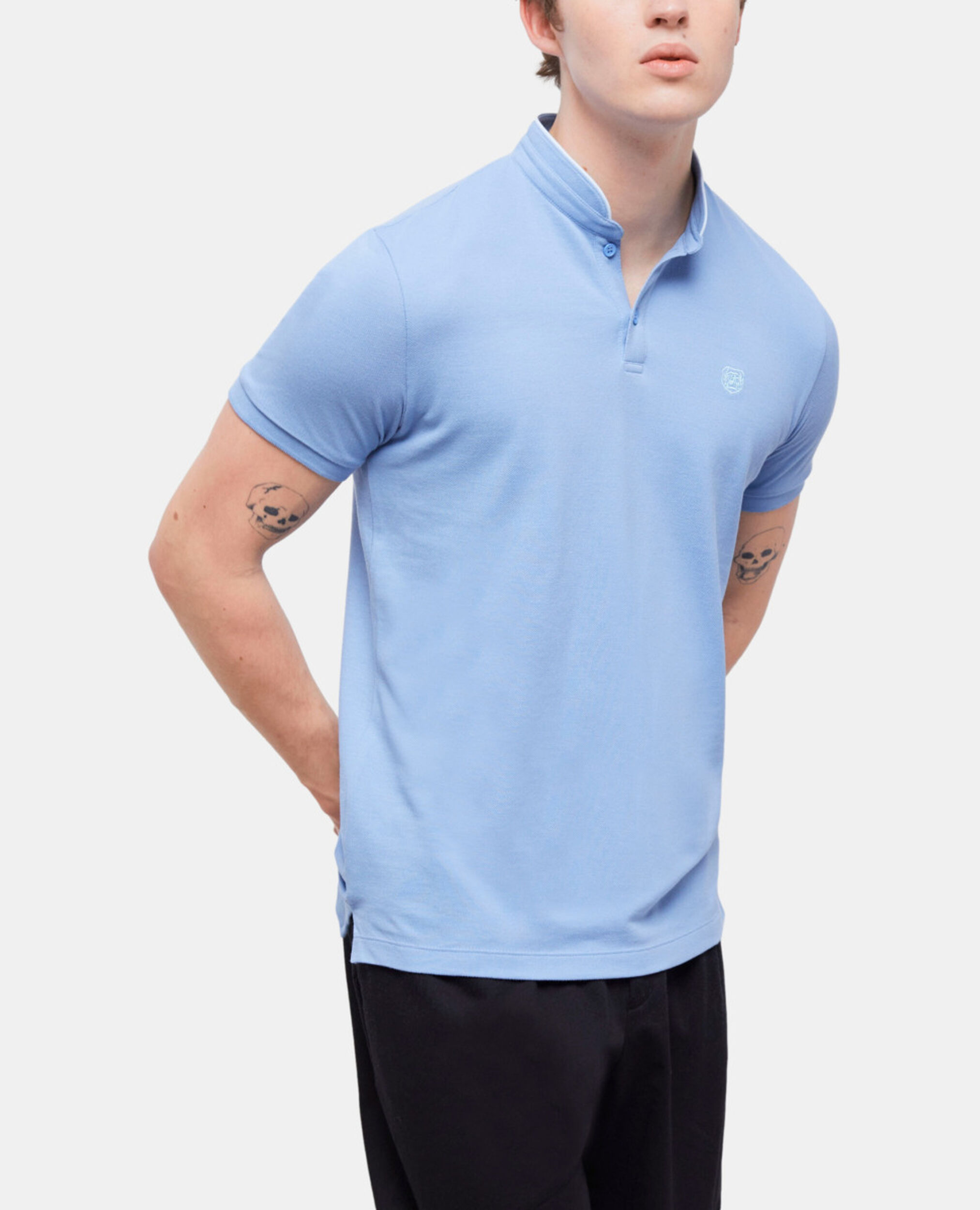 Blue officer collar polo shirt, ALLURE BLUE / AQUA, hi-res image number null