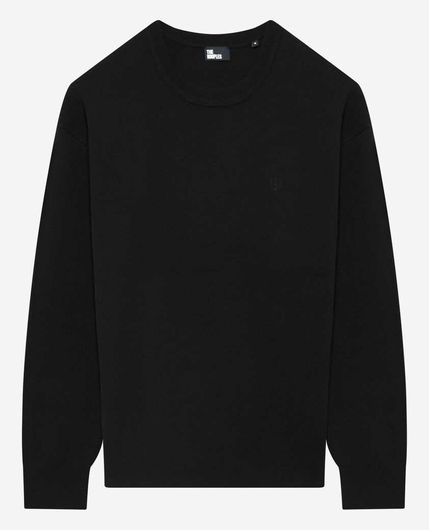The Kooples HOMME BLACK pull col rond en laine mérinos noir
