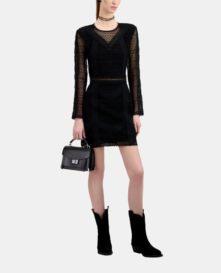 The Kooples FEMME BLACK robe courte en guipure noire