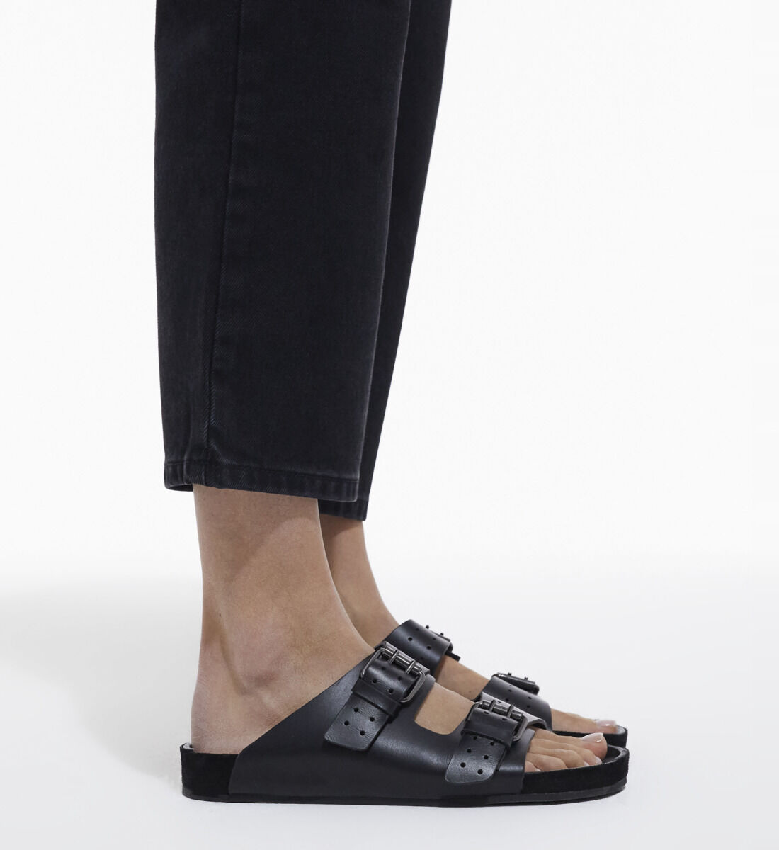 Black leather sandals The Kooples UK