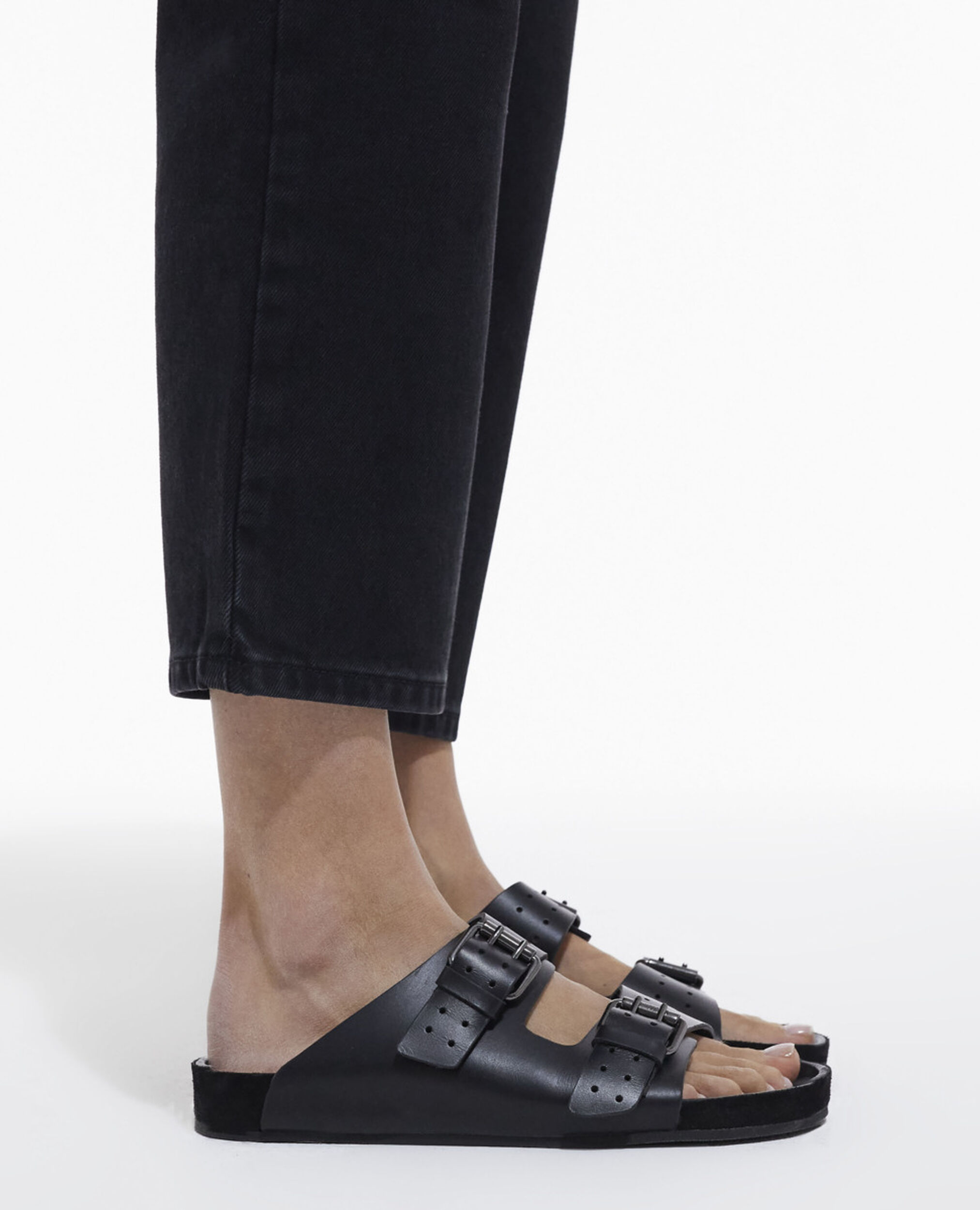 Sandales en cuir noir, BLACK, hi-res image number null