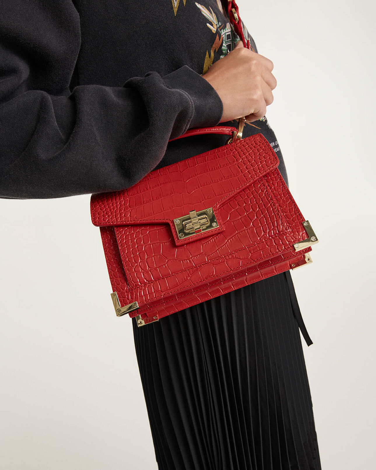 The Kooples WOMEN RED small red croco-effect emily bag