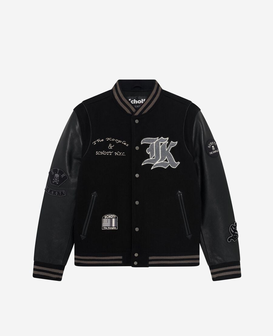 The Kooples MEN BLACK the kooples x schott nyc black leather varsity jacket