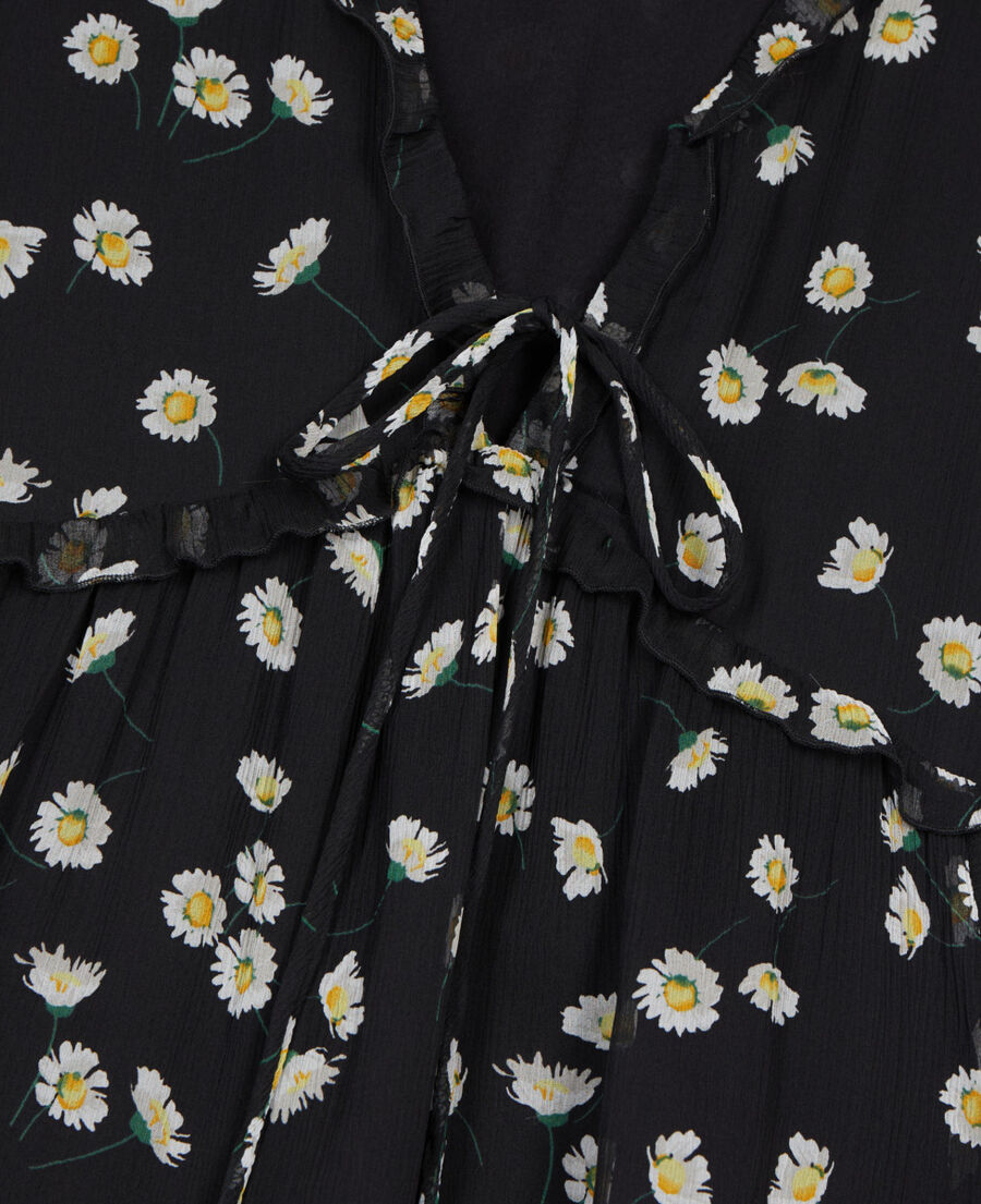 The Kooples WOMEN BLACK WHITE floral printed silk short dress