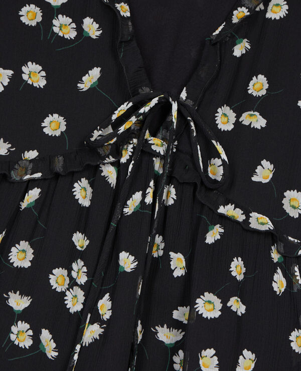 The Kooples DAMEN BLACK WHITE kurzes seidenkleid mit blumendruck