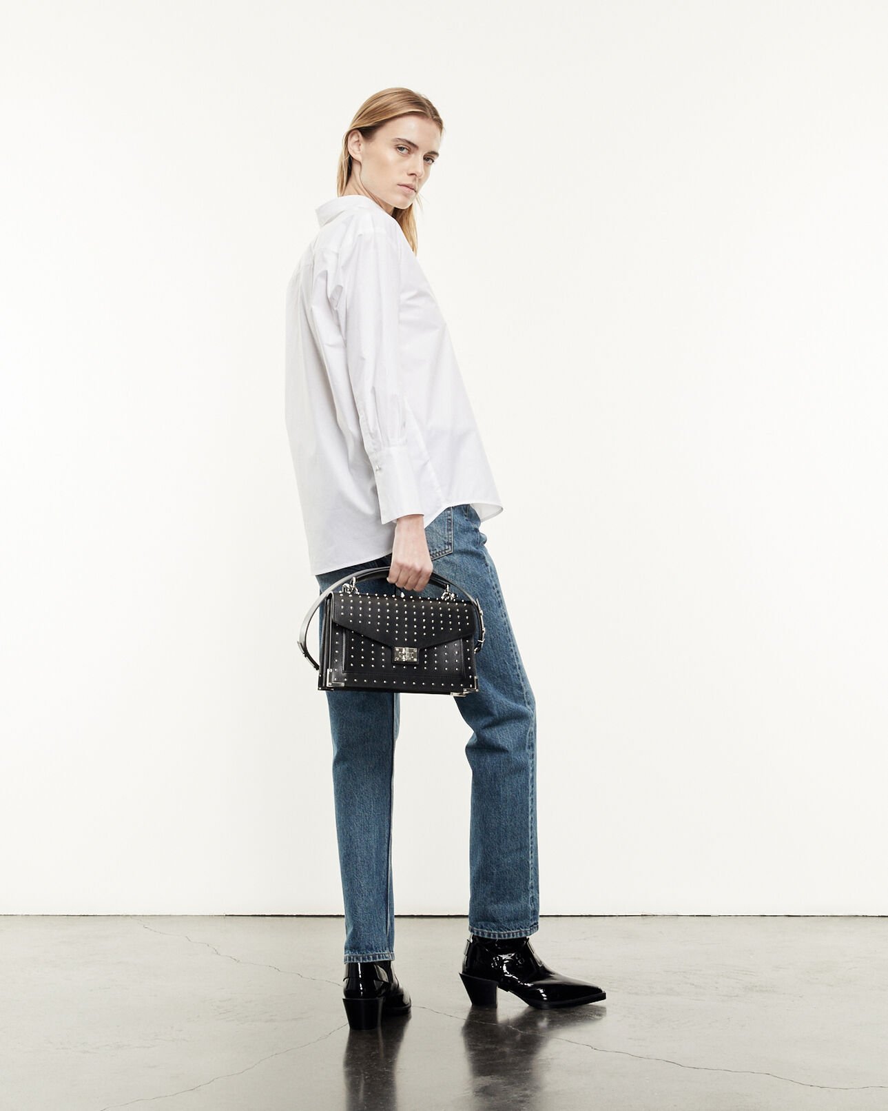 The Kooples WOMEN BLACK / SILVER studded medium emily bag in smooth leather