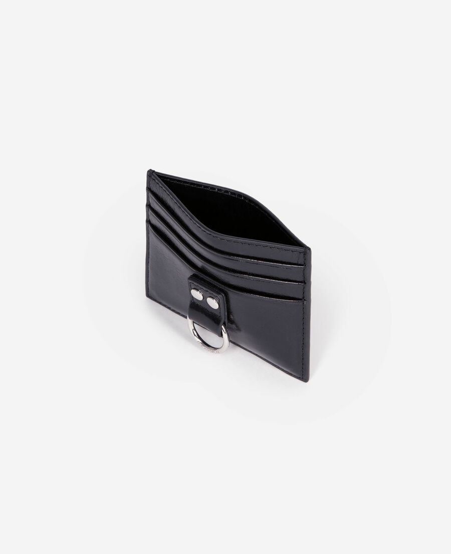 The Kooples FEMME BLACK porte-cartes amelia en cuir craquelé noir