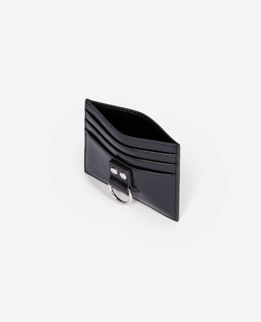 The Kooples FEMME BLACK porte-cartes amelia en cuir craquelé noir