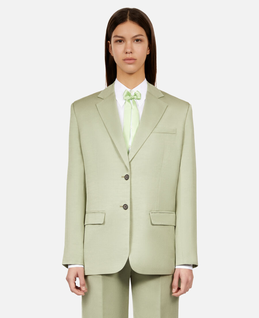 chaqueta traje verde claro lino