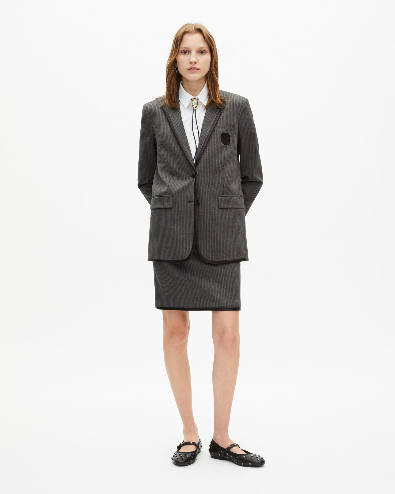 The Kooples DAMEN DARK GREY gestreifte jacke aus grauem wollgemisch